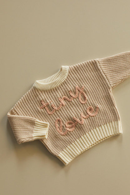 Hand Embroidered Chunky Knit Sweater - Stone