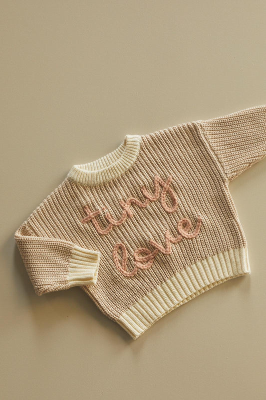 Hand Embroidered Chunky Knit Sweater - Stone
