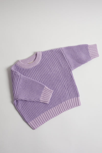 Hand Embroidered Initial Design Chunky Knit Sweater - Wisteria