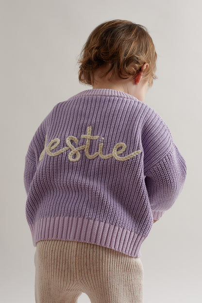 Hand Embroidered Chunky Knit Sweater - Wisteria