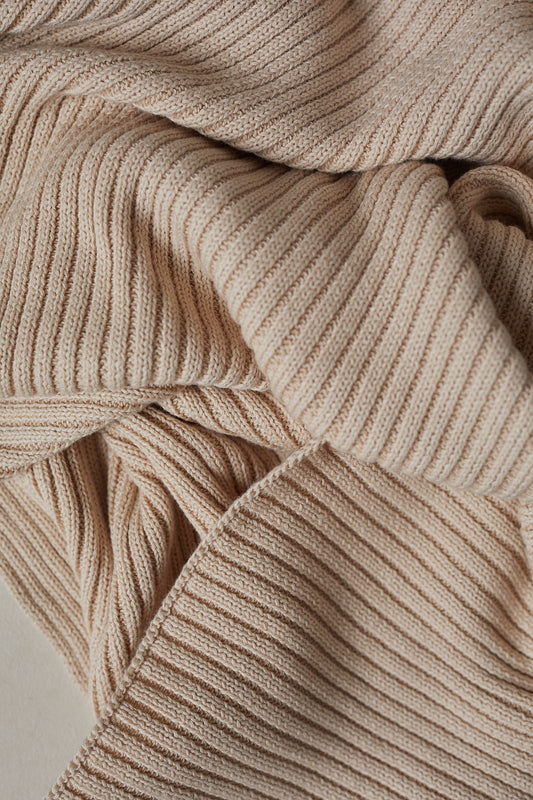 Hand Embroidered Novella Ribbed Knit Blanket - Beige