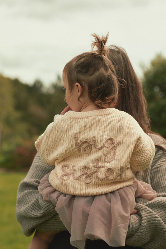 Hand Embroidered Oversized Knit Sweater - Sand