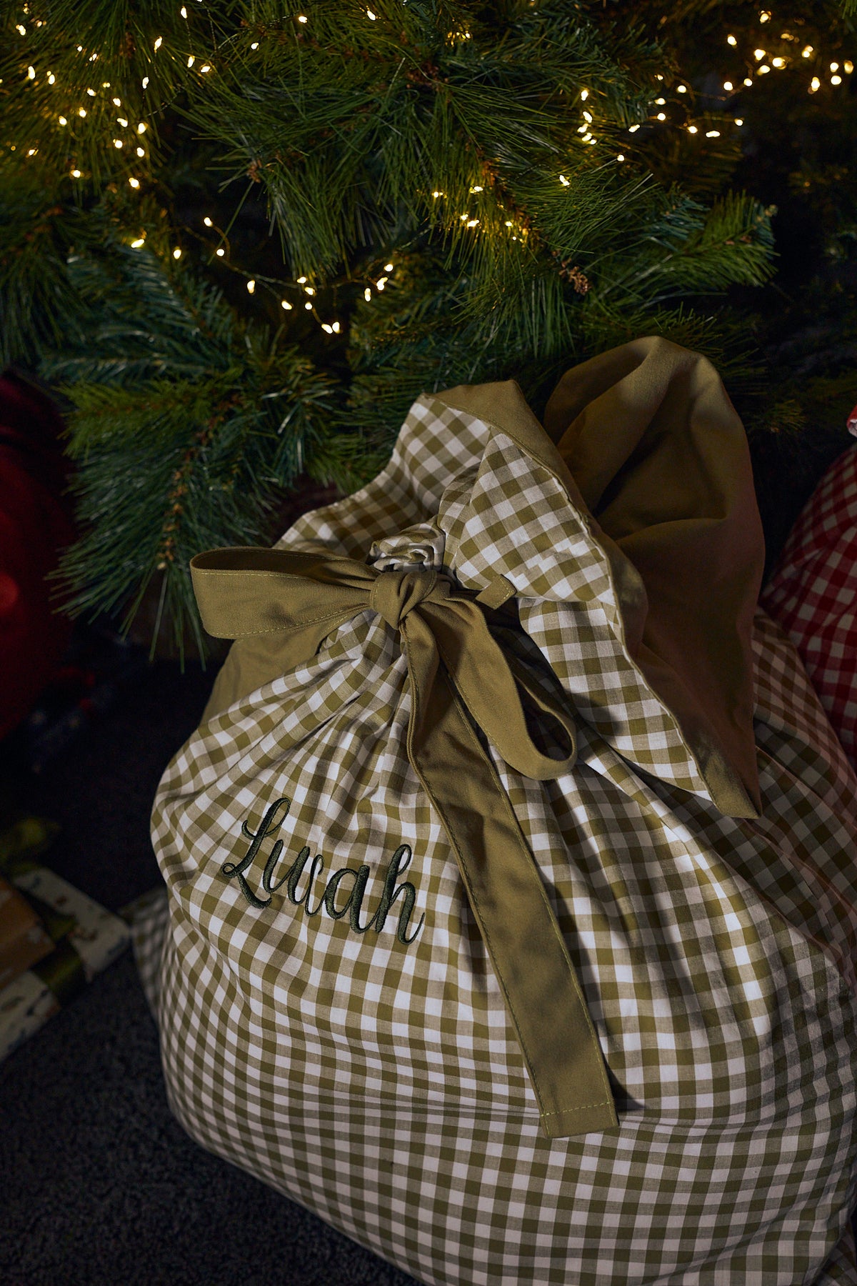 Heirloom Christmas Santa Sack - Pine Green Gingham