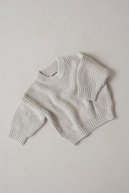 Hand Embroidered Initial Design Heritage Knit Sweater - Oat Marle