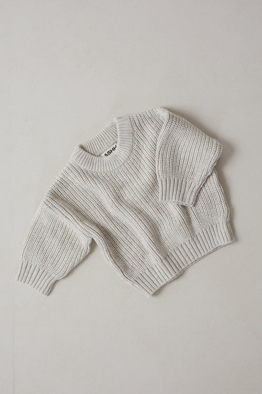 Hand Embroidered Initial Design Heritage Knit Sweater - Oat Marle