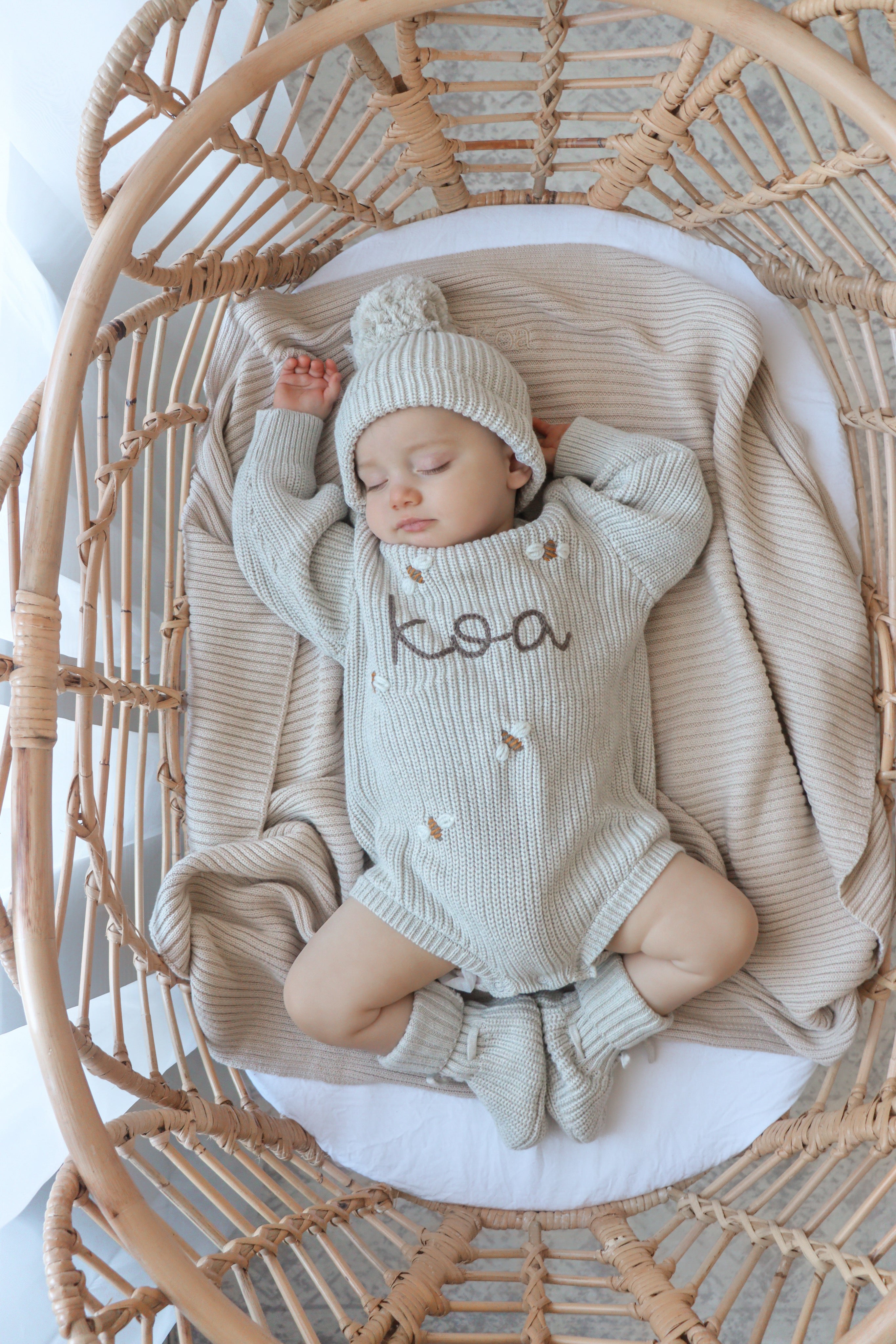 Novella Ribbed Knit Blanket - Beige