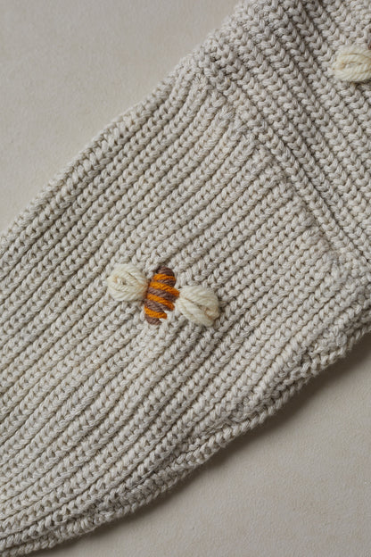 Hand Embroidered Busy Bee Novie Knit Romper - Oat Marle