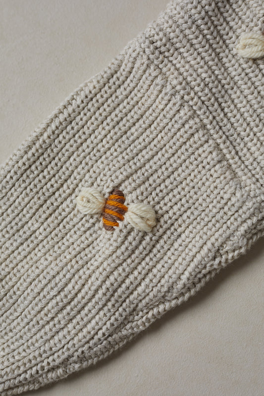 Hand Embroidered Busy Bee Novie Knit Romper - Oat Marle