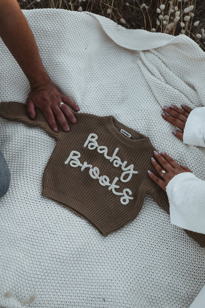 Hand Embroidered Oversized Knit Sweater - Mocha