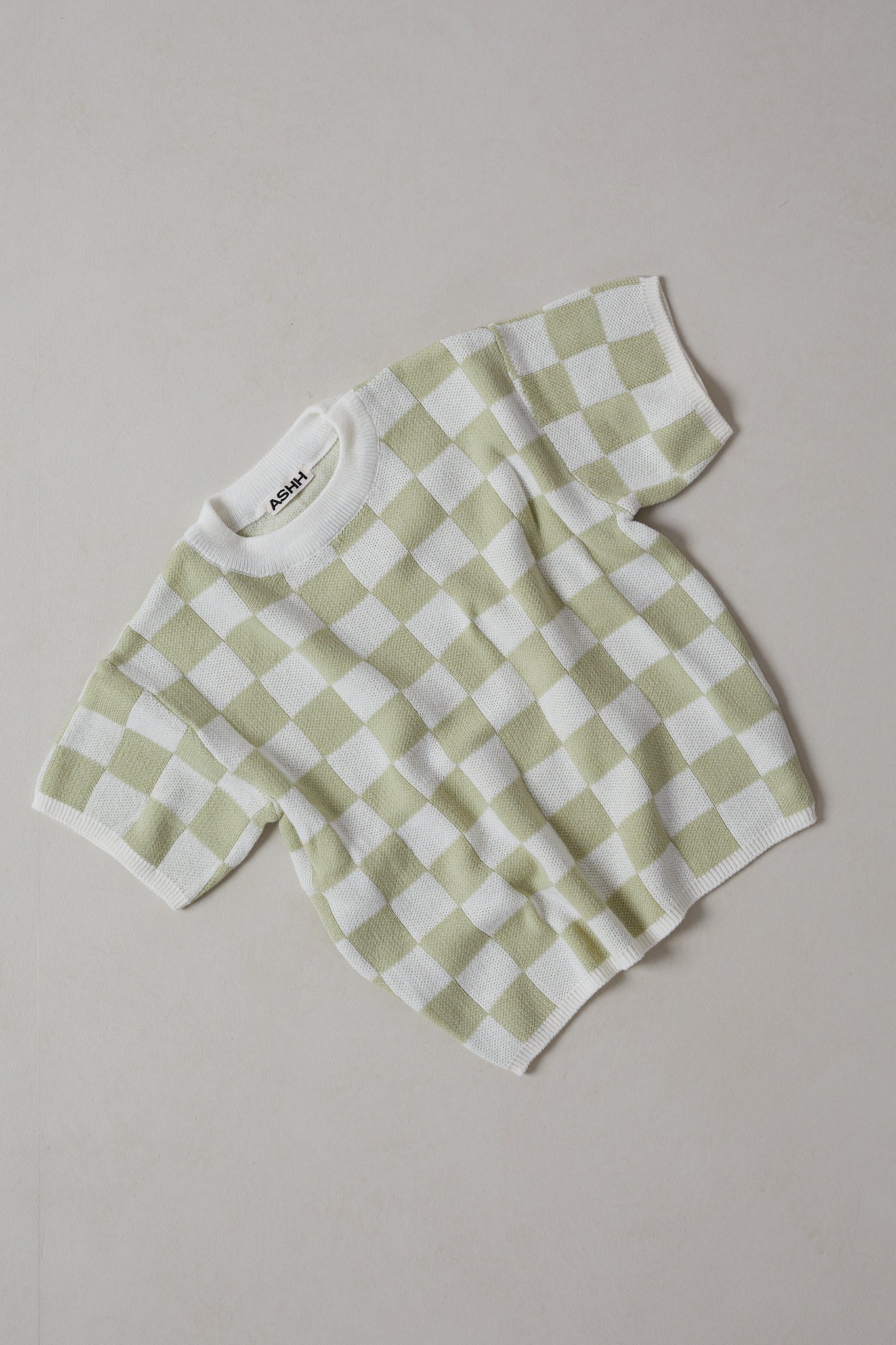 Check Knit Tee - Kiwi