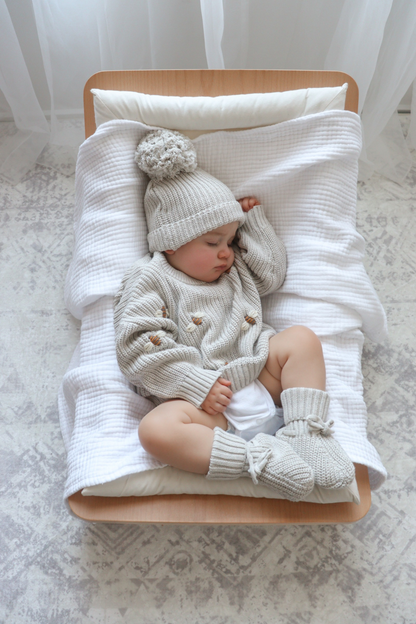 Hand Embroidered Busy Bee Heritage Knit Sweater - Oat Marle