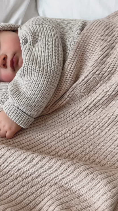 Novella Ribbed Knit Blanket - Beige